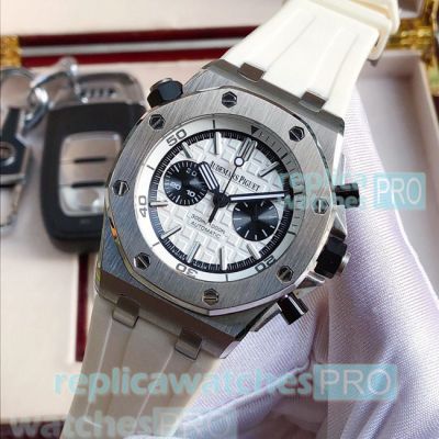 Copy Audemars Piguet Royal Oak Silver Bezel White Rubber Strap Watch